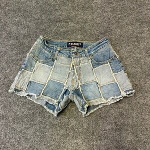 Hi Jeans Shorts Womens Size 24 Blue Patchwork Raw Hem Low Rise Denim Festival